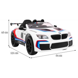 BMW M6 GT3 Auto na akumulator dla dzieci Biały + Nawiew powietrza + Dźwięki MP3 Światła + Pilot