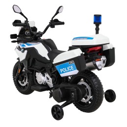 Motor Policyjny BMW F850 GS na akumulator dla dzieci + Kółka pomocnicze + Syrena + Światła + 2 Kufry + Wolny Start