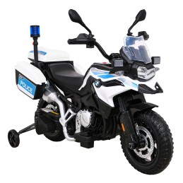 Motor Policyjny BMW F850 GS na akumulator dla dzieci + Kółka pomocnicze + Syrena + Światła + 2 Kufry + Wolny Start
