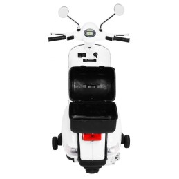 Skuter Vespa elektryczny dla dzieci Biały + Kółka pomocnicze + Audio + Ekoskóra + EVA + Wolny Start