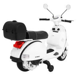 Skuter Vespa elektryczny dla dzieci Biały + Kółka pomocnicze + Audio + Ekoskóra + EVA + Wolny Start