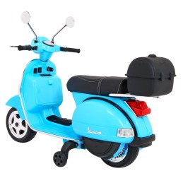Skuter Vespa elektryczny dla dzieci Niebieski + Kółka pomocnicze + Audio + Ekoskóra + EVA + Wolny Start
