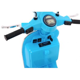 Skuter Vespa elektryczny dla dzieci Niebieski + Kółka pomocnicze + Audio + Ekoskóra + EVA + Wolny Start
