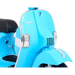 Skuter Vespa elektryczny dla dzieci Niebieski + Kółka pomocnicze + Audio + Ekoskóra + EVA + Wolny Start