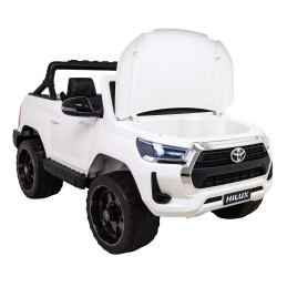 Toyota Hilux na akumulator dla dzieci Biały Pickup + Napęd 4x4 + Pilot + 2 bagażniki